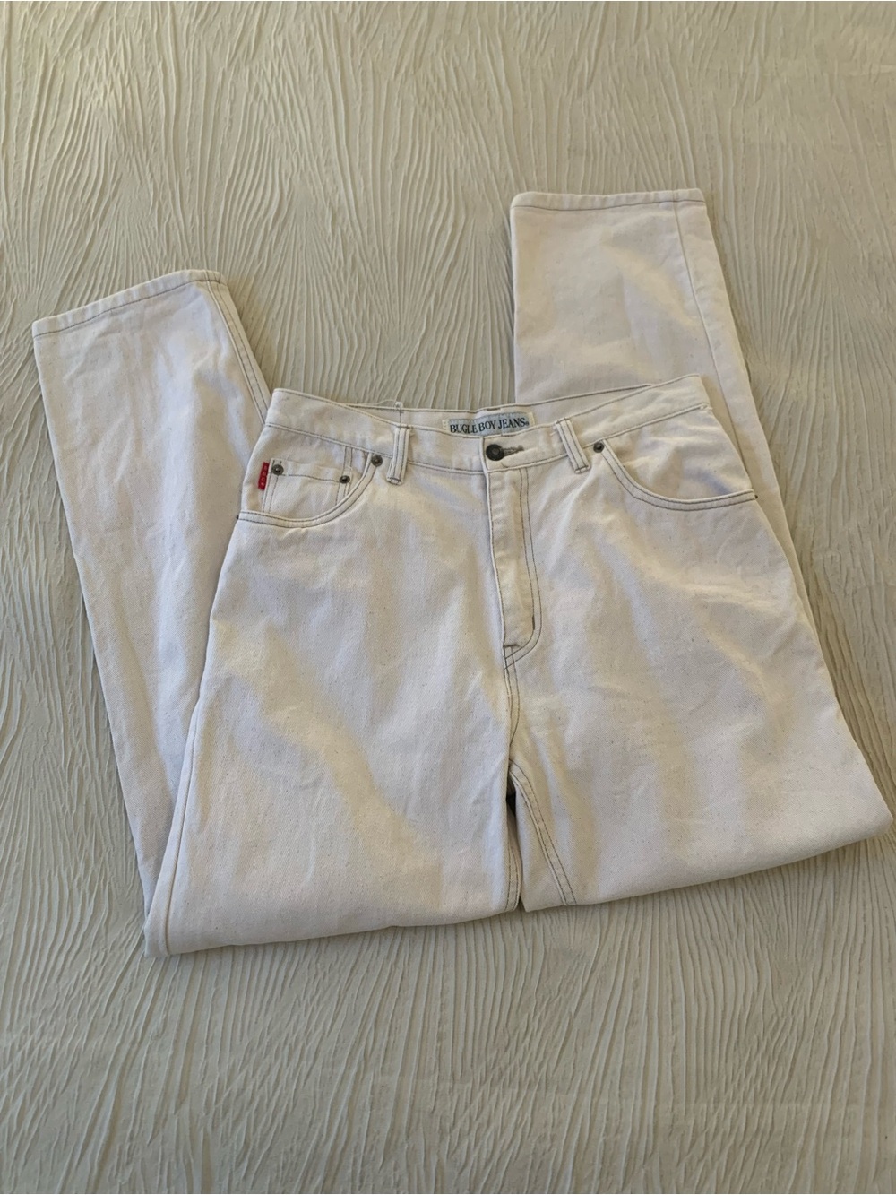 Vintage 90s Bugle Boy Cream Colored Ecru Relaxed Fit Jeans, size 33x32 (32x31)